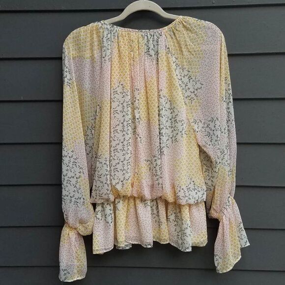 Fate Yellow Gray Pink Floral Boho Peasant Top size Small - Picture 2 of 12